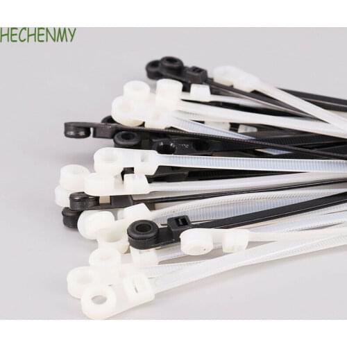 5*200mm 250Pcs 4.8mm Mounting Hole Cable Ties Nail Screw Wire Hole Tie Heavy Duty Weather Resistant Nylon Plastic 8 Inch 50 Lbs