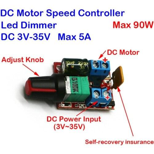 5A 90W motor PWM speed controller DC 3V 12V 24V 35V speed control switch Ultra-small LED dimmer 5A 24V LED fan