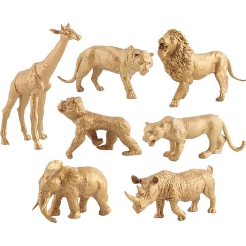 7pcs Plastic Wild Animal Figures Simulation Model Figurine Statue Golden Educational Forest Toys for Childs Birthday Gift