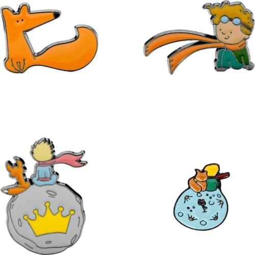 Hot Anime Metal Fox Petit Prince Pin Brooches Earth Crown Badge Enamel Rose Brooch for Teenager