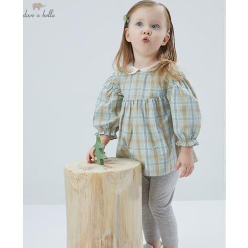 DBM17180 dave bella spring baby girls cute floral plaid clothing sets kids fashion long sleeve sets children 2 pcs suit