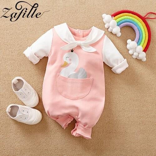 ZAFILLE Cartoon Swan Rabbit Baby Girl Jumpsuit Cute Clothes For Newborn Romper Baby 2021 With Baby Bibs Overalls For Kids