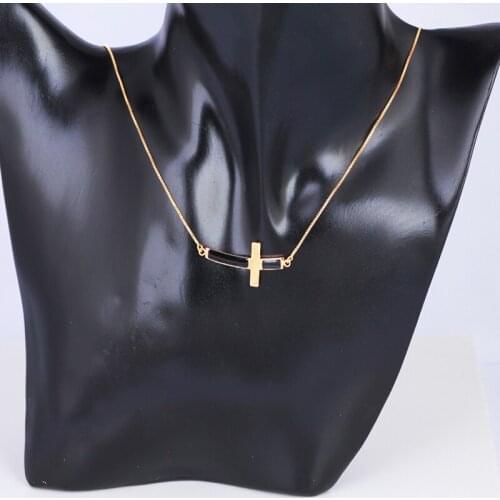 ROLILASON kid Cross black design glittering golden tone Fashion Jewelry Necklace Pendants for gift LN0561s