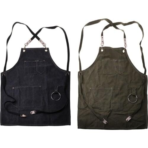 Chef Apron Cotton Canvas Cross Back Adjustable Apron with Cooking Baking Bib Apron Adjustable Strap and Large Pockets Apron