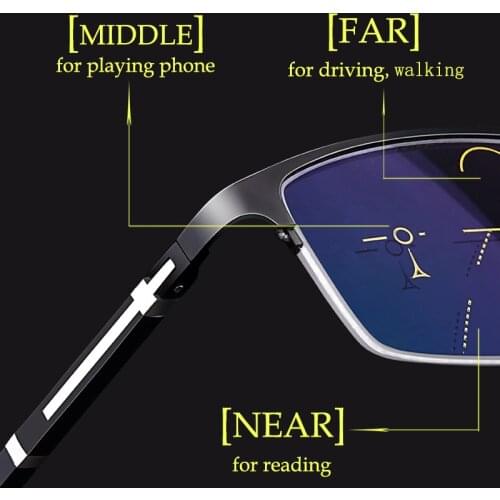 2020 Half Frame Anti Blue Light Reading Glasses Men Progressive Multifocal Presbyopic Glasses Photochromic Black Ultra Light