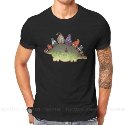 Dinosaur Crewneck TShirts Green Stegosaurus Derposaur with Hats Distinctive Homme T Shirt New Trend Clothing 6XL