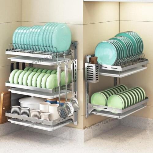Stainless steel kitchen racks without punching put dishes storage box tableware chopsticks plate drain rack
