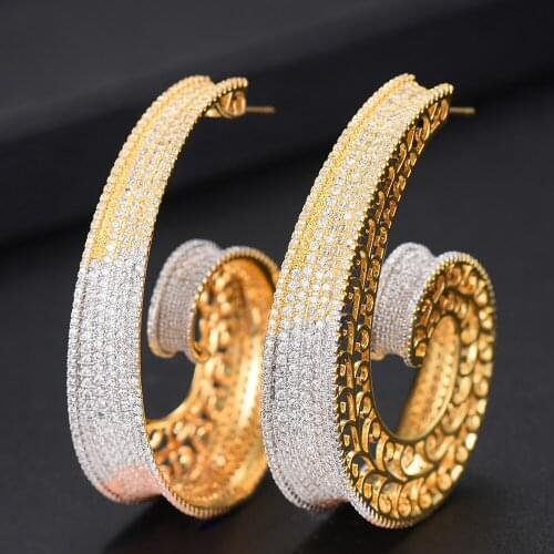 LARRAURI Luxury Circle Hollow Cubic Zirconia Statement Big Hoop Earrings For Women Wedding DUBAI Bridal Round Earrings 2019
