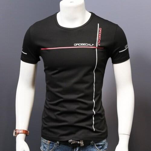 Summer Black T-shirt Men Fashions Short Sleeve O-Neck Letter Print Slim Tee Shirt Korean Style 5 Colors