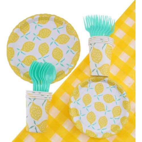 Lemon Theme Party Tableware Birthday Decoration Baby Shower Layout Plate Cup Napkin Spoon Disposable Tableware Party Supplies