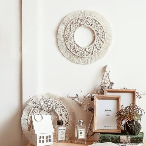 Macrame Wall Hanging Bohemian Hand-Woven Round Tapestry Nordic Background Craft Cotton Rope Mirror Frame Boho Home Wedding Decor