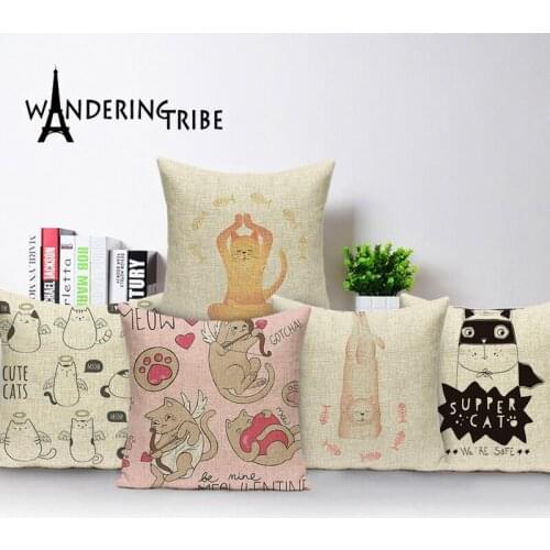 Cartoon Cat Cushion Cover Lovely Animal Decor Cute Throw Pillow Case Cases 45X45 Home Sofa Bed Decoration Cushions Covers Kissen