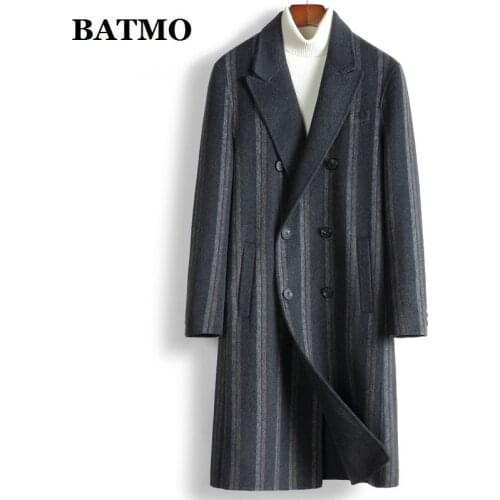 BATMO 2020 new arrival high quality wool striped X-long trench coat men,mens wool long coat