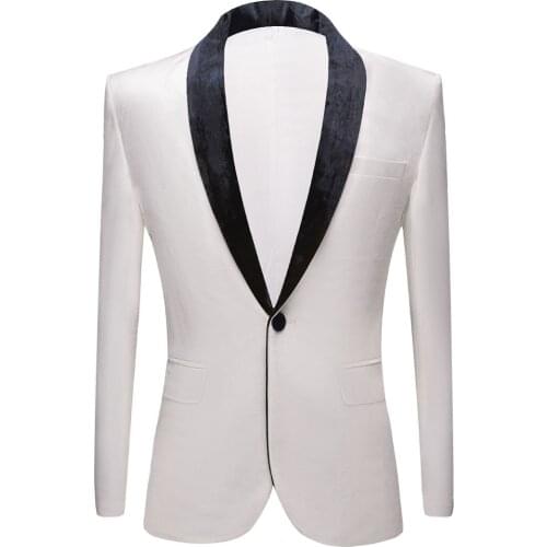 Mens White Velvet Fashion Shawl Lapel Suit Jacket Blazer Wedding Groom Stage Singer Party Prom Slim Fit Blazers Men Velveteen