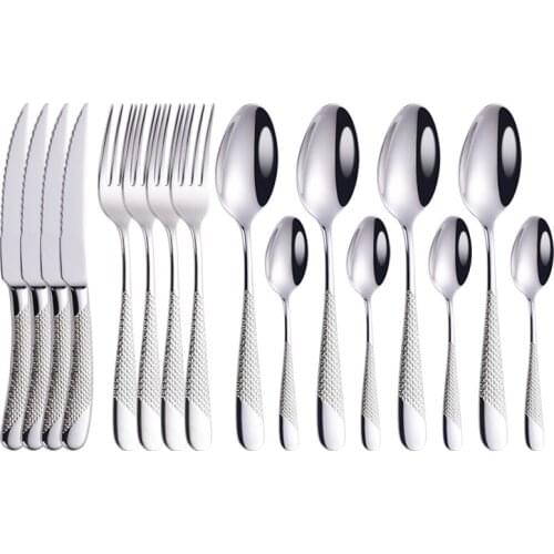 16pcs Silver Dinnerware Set Stainless Steel Tableware Set Western Kitchen Gold Knife Fork Spoon Luxury Cutlery Set Bright Light