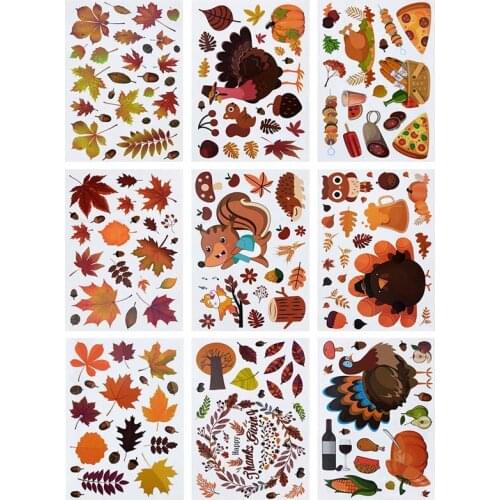 3p Thanksgiving Decoration Maple Leaf Decals Window Decoration Stickers Autumn Leaves Turkey Pumpkin Stickers School Home Office