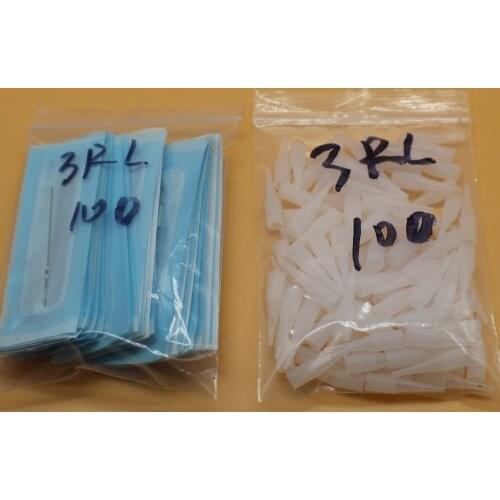 100 pcs 3RL Tattoo needle tips With 100 pcs Traditional needle For Permanent makeup Eyebrow Lip Tattoo Machine Tattoo Nozzle
