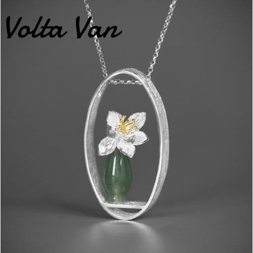 Volta Van Vintage Pendant Necklaces 925 Sterling Silver 2021 New Vase Flowers Aventurine Chinese Style Elegant Jewelry Necklaces