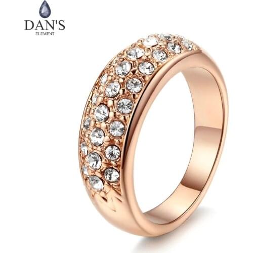 DANS ELEMENT Austrian Crystals Copper white gold color Wedding Rings for Women Valentines Gift Anti Allergies #RG90617White