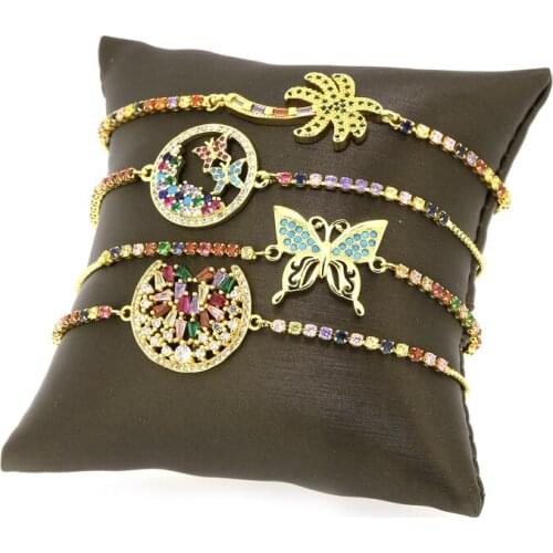 Mutil-styles rainbow Adjustable Bracelets CZ Gold color Wholesale geometric design For Women Bling DIY Gift Colorful