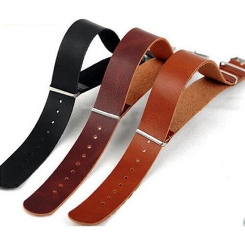 Nato Strap Genuine Leather 18MM 20MM 22MM 24mm Dark Brown Color Watch Band NATO Leather Straps Zulu Strap Clock Replacement
