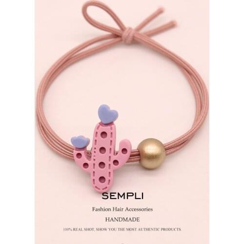 Sempli High Elasticity Nylon Elastic Hair Bands Cactus with Beads For Girls Hand Knotted Women Hair Rubber Bands Kid Children
