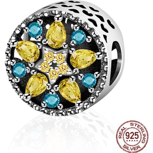 NEW Original Design 100% 925 Sterling Silver Charm Yellow Daisy Gem Charm Beaded Women Fashion Jewelry 2441-2460