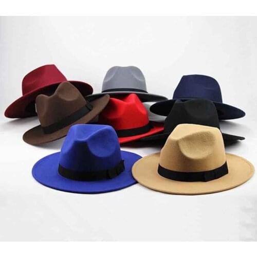 Winter Felt Hat Wide Brim 8CM Autumn Imitation Woolen Women Men Ladies Fedoras Top Jazz Hat Caps Bowler Hats Panama Top-Hat