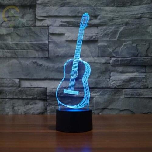 Modern Guitar Night Lighting 7 Colors Changing Touch Button Led Table Lamps 3D Night Lights For Childrens Bedrooms