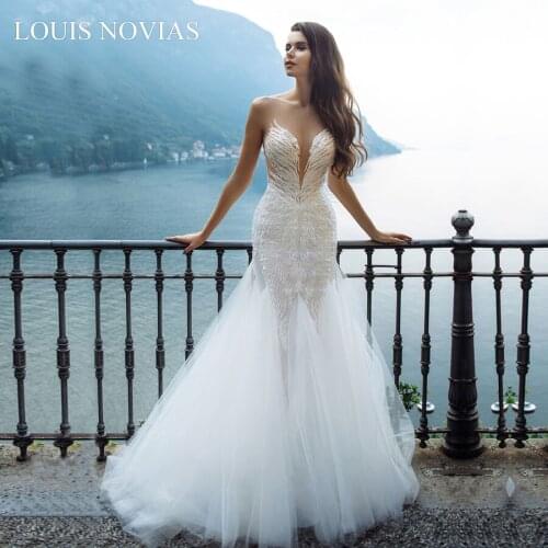 Louis Novias Mermaid Wedding Dresses High Quality Graceful Sexy Invisible Neckline Sleeveless Button Wedding Dress Turkey
