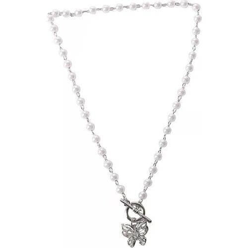 Japanese and Korean-Style Vintage Butterfly Pearl Necklace High-Grade Crystal Mesh Red Clavicle Necklace