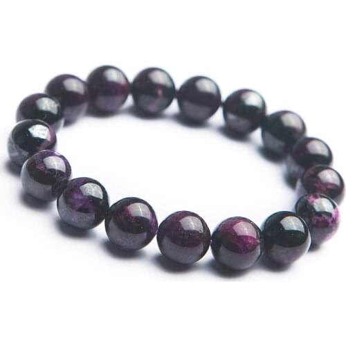 South African Genuine Natural Sugilite Stone Round Bead Women Fashion Finish Bracelet 12.5mm