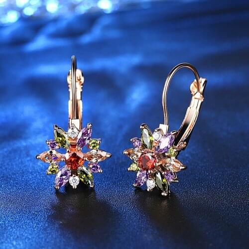 Women Earring Charm Personality Color Party Fashion Design Colorful Flowers Zircon Stud Earring Women Accessories