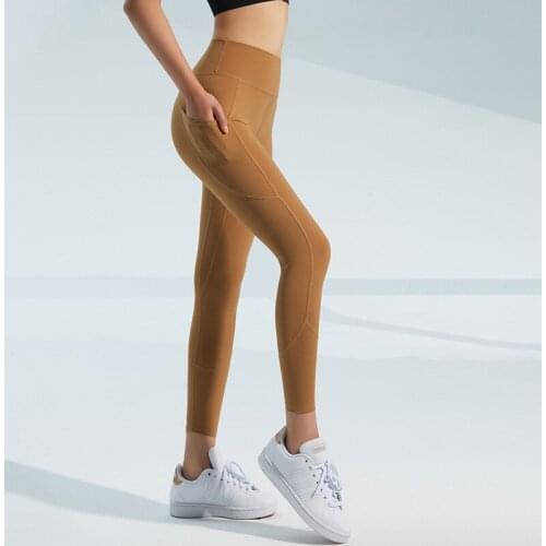 New High-Waist Abdomen Women Yoga Pants Side Pockets Slim-Push Hip Fitness Pants High-Stretch Skin-Friendly Running Leggings