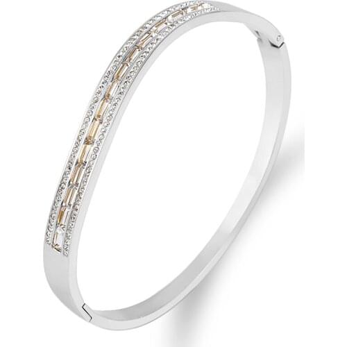 New Design Full Rhinestones Bracelet Titanium Steel Bracelets with Stones Geometry Sliver Bangles For Women Jewelry Wedding Gift