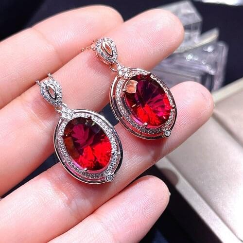 Natural Red Topaz Necklace 925 Sterling Silver Large Grain gem beautiful womens Necklace