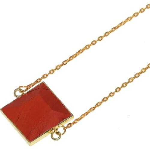 Gem Stone Square Connector Women Necklace Big Face Red New Style Jewelry rectangle blood stone gold chain necklace femme 2019
