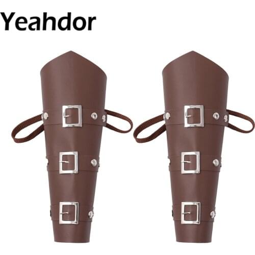 1 Pair Medieval Cosplay Leather Arm Warmers Armor Arm Guard for Men Lace-Up Viking Gauntlet Wristband Bracer Steampunk Accessory