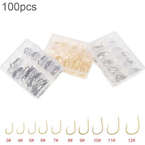 100pcs/lot Fishing Hook Sets 3-12# High Carbon Steel Single Fishhooks Jip Barbed Carp Hooks No Hole
