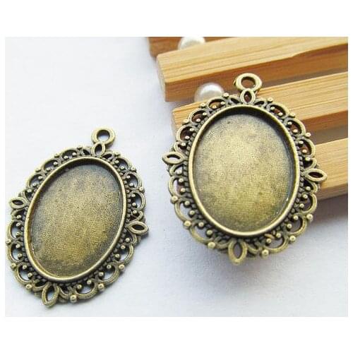 20pcs Antique Silver tone/Antique Bronze Oval Base Setting Tray Bezel Pendant Charm/Finding,fit 13mmx18mm Cabochon/Picture/Cameo