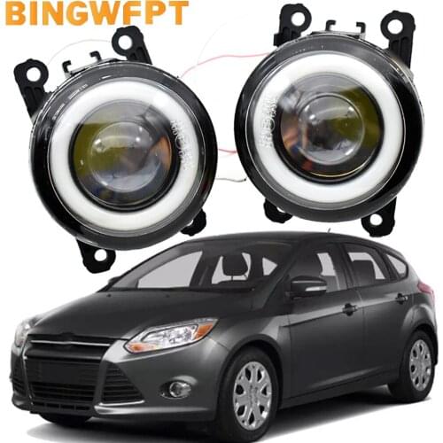 2X Car LED Fog Lights 90mm Round Angel Eye Daytime Running Light For Ford Focus MK3 Hatchback 2011-2015