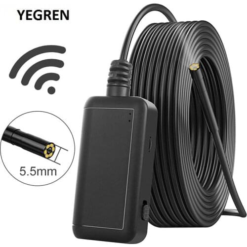 5.5mm WIFI Endoscope 5MP HD Industrial Camera Waterproof Lens 2M 5M 10M Rigid Cable 6 LED Borescope for Pipe Car Inspection Supp