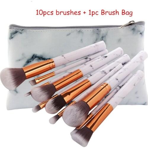 10Pcs Marbling Makeup Brushes Kit Marble Pattern PU Brush Bag Case Powder Contour Eye Shadow Beauty Make Up Brush Cosmetic Tools