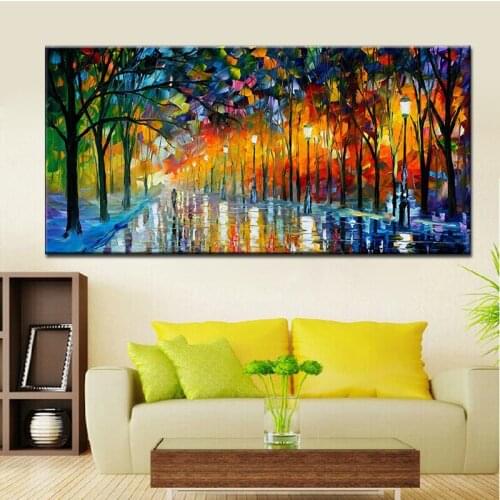 Aritist Modern 100% Handmade The Rainy Days Street Palette Knife Oil Painting On Canvas Home Decor Wall Picture For Living Room