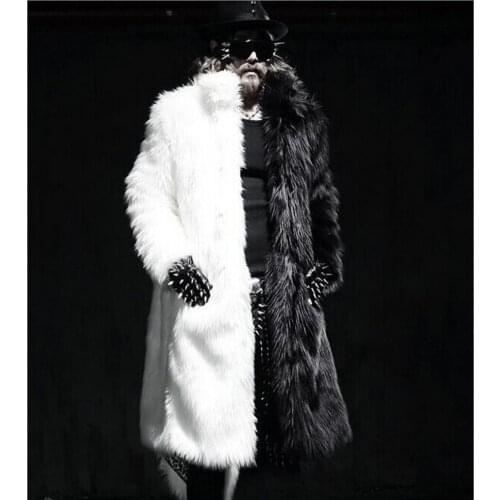 Free Shipping 2020 New Men Long Faux Fur Black And White Splice Coats Winter Fashion Thickening Jackets Singer Stage Costumes