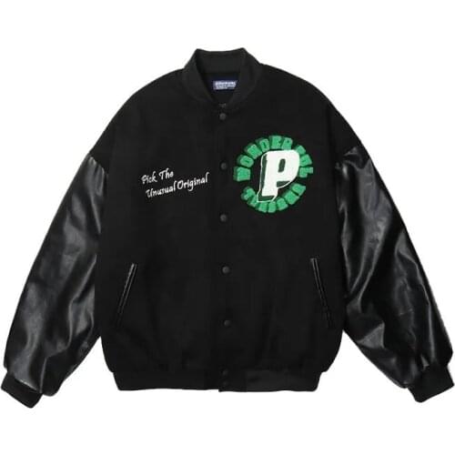 Baseball uniform female ins trend autumn and winter PU leather stitching loose bomber jacket fried street port style bf jacket