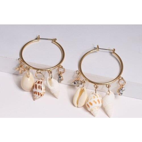 Bohemia Gold Color Cowrie Shell Earring for Women Geometric Crystal Statement Big Hoop Earring Brincos 2019 Fashion Jewelry