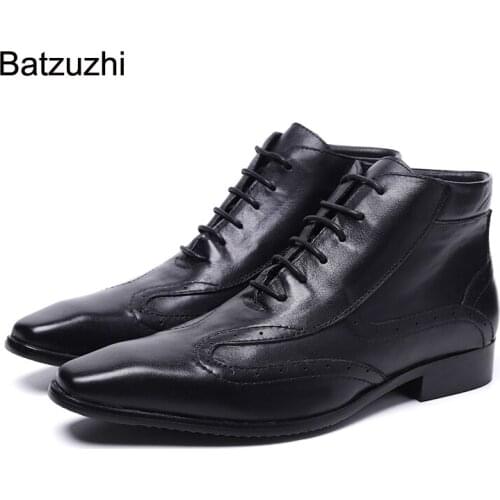 Batzuzhi Fashion Boots Men Black Genuine Leather Ankle Boots for Men Lace-up Gentleman Boots Botas Hombre, Big Sizes EU38-46