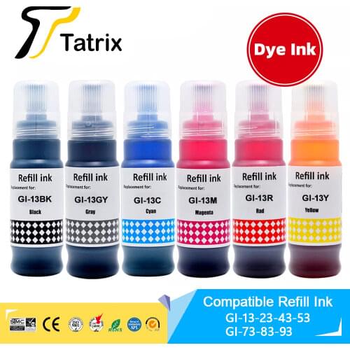 Tatrix GI 13 GI13 GI-13 Premium Color Compatible Bulk Bottle Water Based Refill Ink for Canon PIXMA PIXMA G510 G610 Printer