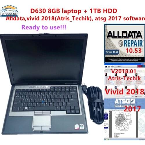 Diagnostic Laptop For D-ell D630 8GB RAM+ 1TB HDD with auto repair alldata software vivid 2018 takis-Technik atsg 2017 software